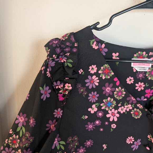 Kate Spade Bora Flora Long Sleevel Floral Top Blouse Size Large - Picture 7 of 14
